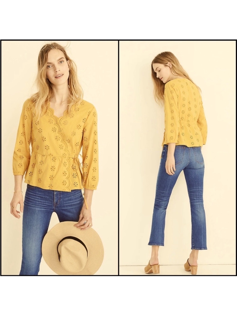 Madewell Scalloped Eyelet Wrap Top - Yellow